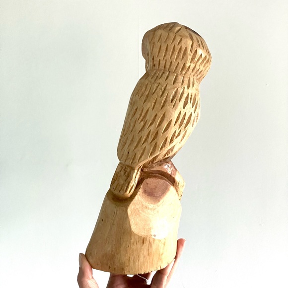 Vintage hand carved wooden owl statue figure shelf decor - Picture 4 of 5